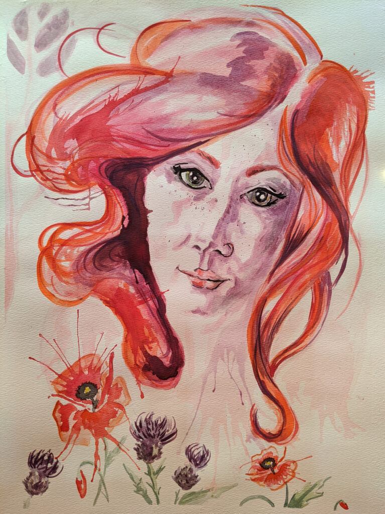 girl with flowers watercolor