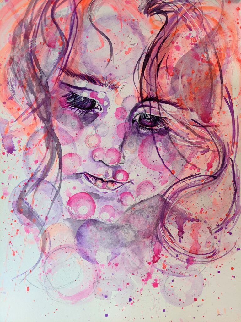 girl with bubbles watercolor